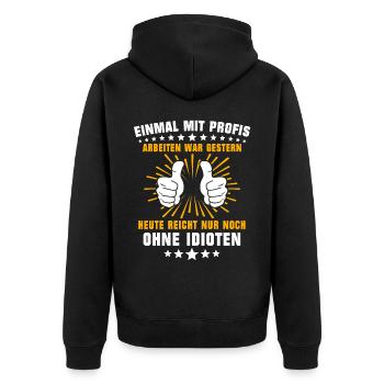 Profis Arbeiten Handwerker - Unisex Premium Bio Zip Hoodie - Schwarz - Hinten - Nico (187cm)