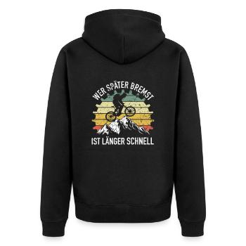 Wer Später Bremst Fahrrad - Unisex Premium Bio Zip Hoodie - Schwarz - Hinten - Nico (187cm)