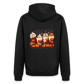 Herbst, Halloween Kaffee und Kürbisse - Unisex Premium Bio Zip Hoodie - Schwarz - Hinten - Nico (187cm)