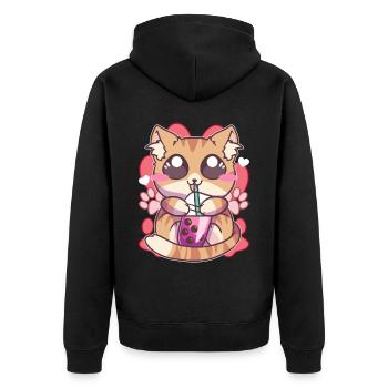 Kätzchen trinken Boba Tee Kawaii Anime - Unisex Premium Bio Zip Hoodie - Schwarz - Hinten - Nico (187cm)
