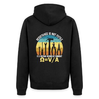 Resistance Is Not Futile - Unisex Premium Bio Zip Hoodie - Schwarz - Hinten - Nico (187cm)