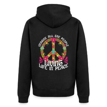 Symbol of World Peace Flowers Imagine - Unisex Premium Organic Zip Hoodie - black - Back - Nico (187cm)