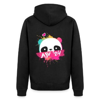 Abi '24 Motto mit süßem Panda - Abitur 2024 - Unisex Premium Bio Zip Hoodie - Schwarz - Hinten - Nico (187cm)