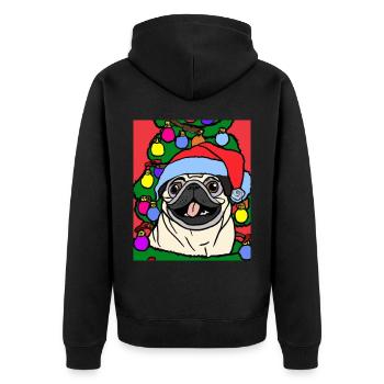 Carlin avec casquette de Noël Propriétaires de chiens de Noël - Veste à capuche bio Premium Unisexe - noir - Dos - Nico (187cm)