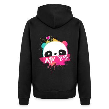 Abi '23 Motto mit süßem Panda - Abitur 2023 - Unisex Premium Bio Zip Hoodie - Schwarz - Hinten - Nico (187cm)