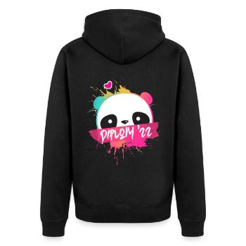 Diplom '22 Motto mit Panda - Diplom Abschluss 2022 - Unisex Premium Bio Zip Hoodie - Schwarz - Hinten - Nico (187cm)