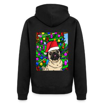 Carlin avec casquette de Noël Propriétaires de chiens de Noël - Veste à capuche bio Premium Unisexe - noir - Dos - Nico (187cm)