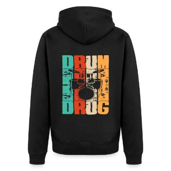 Drum Is My Drug Drum Set Retro Vintage Drummer - Unisex Premium Organic Zip Hoodie - black - Back - Nico (187cm)
