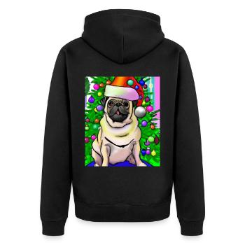 Carlin avec casquette de Noël Propriétaires de chiens de Noël - Veste à capuche bio Premium Unisexe - noir - Dos - Nico (187cm)