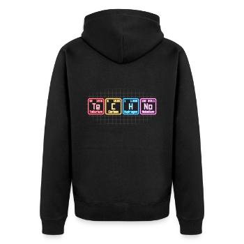 Elektronische Musik Techno Periodensystem DJ - Unisex Premium Bio Zip Hoodie - Schwarz - Hinten - Nico (187cm)