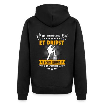 Musiker Saarland Ebm E# Saarländisch - Unisex Premium Bio Zip Hoodie - Schwarz - Hinten - Nico (187cm)