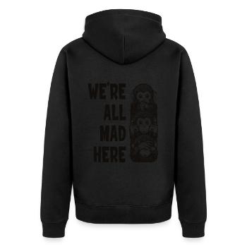 Drei Affen Nichts sehen, nichts sagen, nichts höre - Unisex Premium Bio Zip Hoodie - Schwarz - Hinten - Nico (187cm)