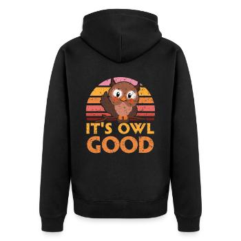 It's Owl Good Nocturnal Bird Owl Whisperer - Unisex Premium Bio Zip Hoodie - Schwarz - Hinten - Nico (187cm)