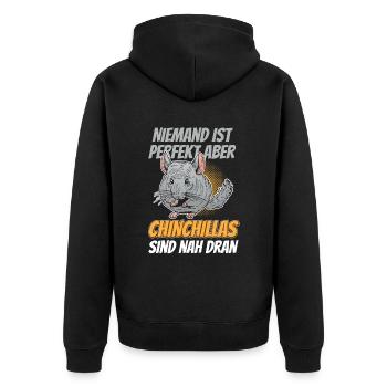 Chinchilla ist fast perfekt Wollmaus - Unisex Premium Bio Zip Hoodie - Schwarz - Hinten - Nico (187cm)
