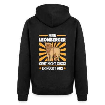 Leonberger Gassi gehen deutscher Wachhund - Unisex Premium Bio Zip Hoodie - Schwarz - Hinten - Nico (187cm)
