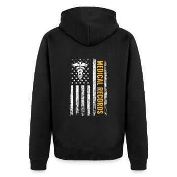Medical Records American Flag, Medical Records - Unisex Premium Bio Zip Hoodie - Schwarz - Hinten - Nico (187cm)