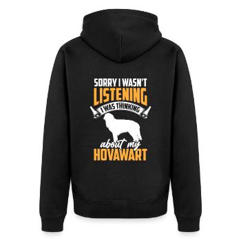 Ich habe an meinen Hovawart gedacht - Unisex Premium Bio Zip Hoodie - Schwarz - Hinten - Nico (187cm)