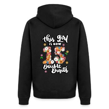 Dieses Mädchen Ist Jetzt 15 Double Digits Floral - Unisex Premium Bio Zip Hoodie - Schwarz - Hinten - Nico (187cm)