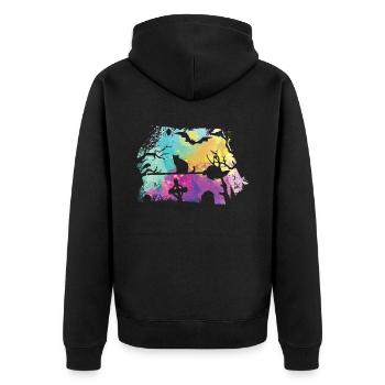 Hexe Katze Tiere Silhouette Halloween Gedenkpark - Unisex Premium Bio Zip Hoodie - Schwarz - Hinten - Nico (187cm)