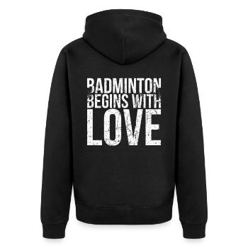 Le badminton commence par l’amour pour le joueur de badminton - Veste à capuche bio Premium Unisexe - noir - Dos - Nico (187cm)