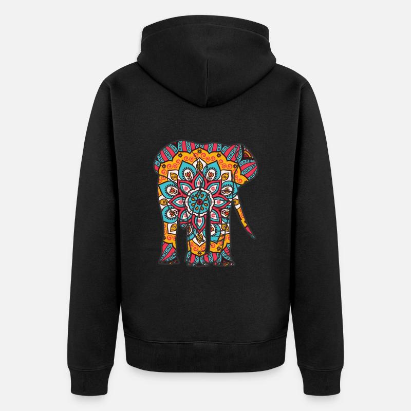 Mandala Elefant Geometrisches Muster - Unisex Premium Bio Zip Hoodie - Schwarz