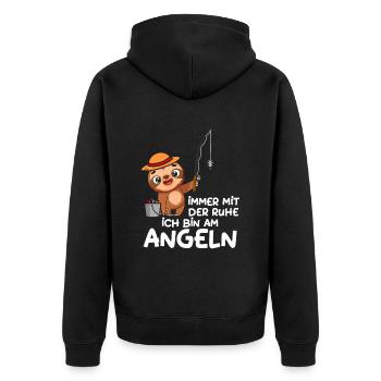 Immer mit der Ruhe ich bin am Angeln Faultier - Unisex Premium Bio Zip Hoodie - Schwarz - Hinten - Nico (187cm)