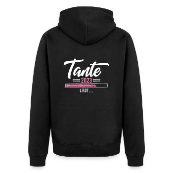 Tante 2023 lädt - Unisex Premium Bio Zip Hoodie - Schwarz - Hinten - Nico (187cm)