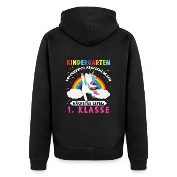 Kindergarten abgeschlossen Nächstes Level 1 Klasse - Unisex Premium Bio Zip Hoodie - Schwarz - Hinten - Nico (187cm)