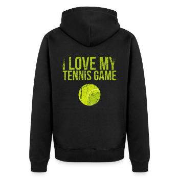 Ich Liebe Mein Tennisspieldesign Für Tennisfans - Unisex Premium Bio Zip Hoodie - Schwarz - Hinten - Nico (187cm)