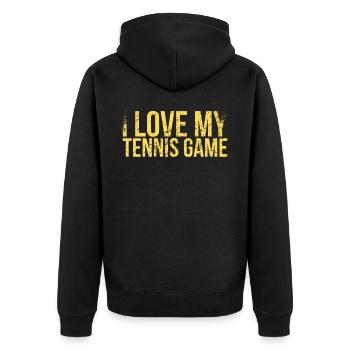 Ich Liebe Mein Tennisspieldesign Für Tennisfans - Unisex Premium Bio Zip Hoodie - Schwarz - Hinten - Nico (187cm)