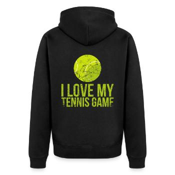 Ich Liebe Mein Tennisspieldesign Für Tennisfans - Unisex Premium Bio Zip Hoodie - Schwarz - Hinten - Nico (187cm)