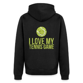 Ich Liebe Mein Tennisspieldesign Für Tennisfans - Unisex Premium Bio Zip Hoodie - Schwarz - Hinten - Nico (187cm)