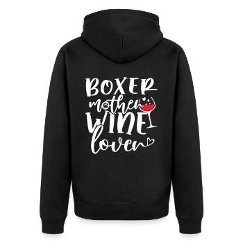 Wine Lover BOXER Mother - Unisex Premium Bio Zip Hoodie - Schwarz - Hinten - Nico (187cm)