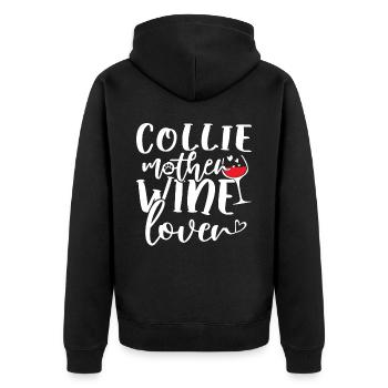 Wine Lover COLLIE Mother - Unisex Premium Bio Zip Hoodie - Schwarz - Hinten - Nico (187cm)