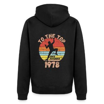 Anniversaire Escalade Bouldering depuis novembre 1978 - Veste à capuche bio Premium Unisexe - noir - Dos - Nico (187cm)