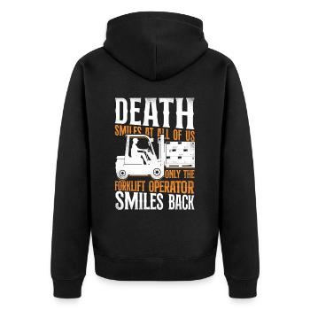Certified Forklift Truck Operator - Unisex Premium Bio Zip Hoodie - Schwarz - Hinten - Nico (187cm)
