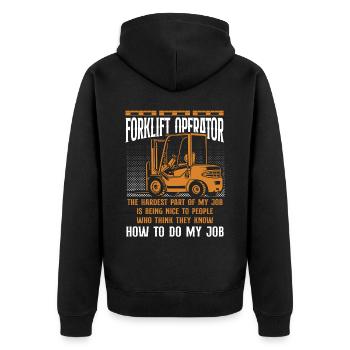 Certified Forklift Truck Operator - Unisex Premium Bio Zip Hoodie - Schwarz - Hinten - Nico (187cm)