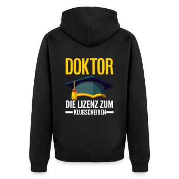 Doktortitel Abschluss - Unisex Premium Bio Zip Hoodie - Schwarz - Hinten - Nico (187cm)