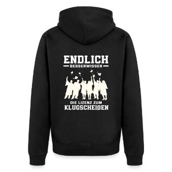 Doktortitel Bachelortitel Master Abschluss - Unisex Premium Bio Zip Hoodie - Schwarz - Hinten - Nico (187cm)