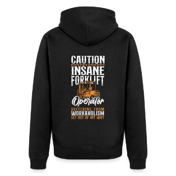 Certified Forklift Truck Operator - Unisex Premium Bio Zip Hoodie - Schwarz - Hinten - Nico (187cm)