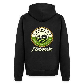 Bauer Lokaler Bio Bauer - Unisex Premium Bio Zip Hoodie - Schwarz - Hinten - Nico (187cm)