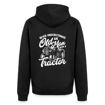Bauer Alter Mann Traktor - Unisex Premium Bio Zip Hoodie - Schwarz - Hinten - Nico (187cm)