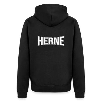 Herne - Unisex Premium Organic Zip Hoodie - black - Back - Nico (187cm)