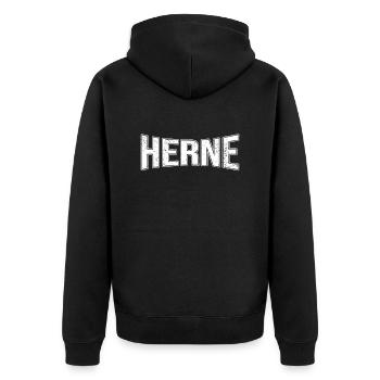 Herne - Unisex Premium Organic Zip Hoodie - black - Back - Nico (187cm)