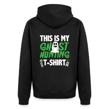 Geisterjagd Shirt - Unisex Premium Bio Zip Hoodie - Schwarz - Hinten - Nico (187cm)