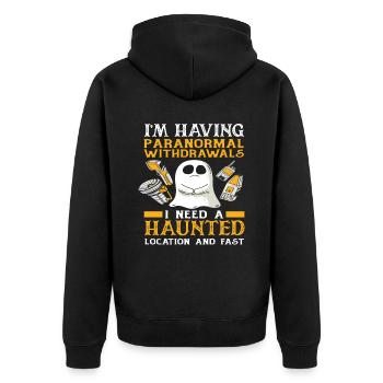 Ghost Hunt Paranormal Hauntings - Unisex Premium Organic Zip Hoodie - black - Back - Nico (187cm)