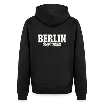 Berlin Gropiusstadt - Unisex Premium Bio Zip Hoodie - Schwarz - Hinten - Nico (187cm)