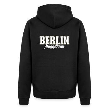 Berlin Müggelheim - Unisex Premium Bio Zip Hoodie - Schwarz - Hinten - Nico (187cm)