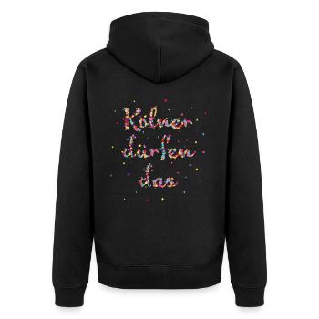 Kölner Kölnerin Karneval Fasching Konfetti Köln - Unisex Premium Bio Zip Hoodie - Schwarz - Hinten - Nico (187cm)
