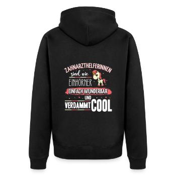 Zahnarzthelferinnen sind wie Einhörner - Unisex Premium Bio Zip Hoodie - Schwarz - Hinten - Nico (187cm)